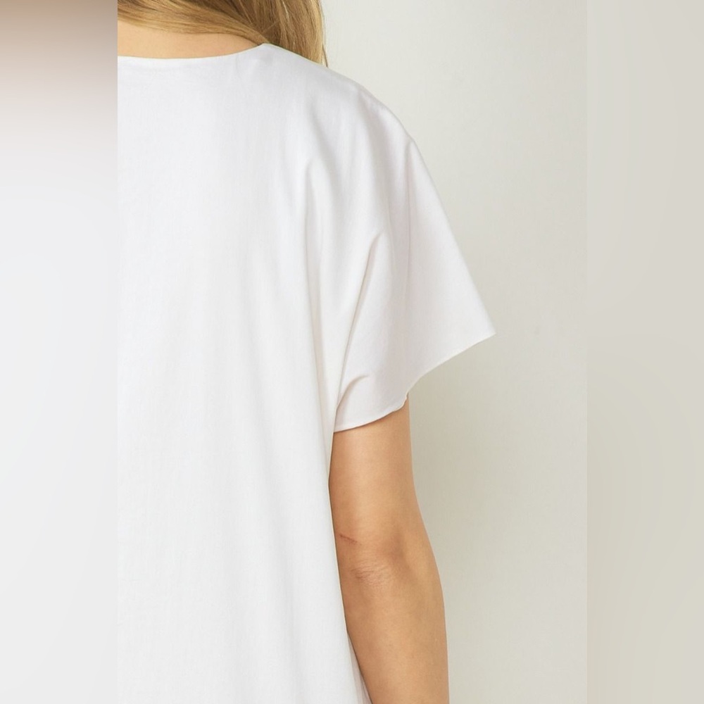 Entro V-neck short sleeve midi dress featuring braided fringe detail - Picture 7 of 7